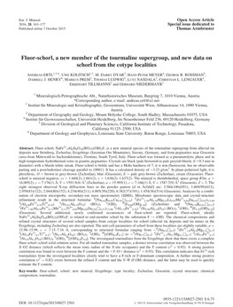 Fluor-Schorl, a New Member of the Tourmaline Supergroup, and New Data on Schorl from the Cotype Localities