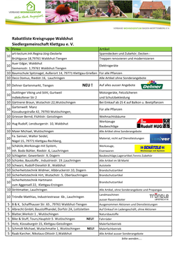 Rabattliste Kreisgruppe Waldshut Siedlergemeinschaft Klettgau E. V