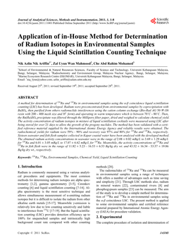 Application of In-House Method for Determinationof Radium Isotopes in Environmental Samples Usingthe Liquid Scintillation Counti