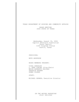 Texas Department of Housing and Community Affairs Board Meeting 2006 State of Texas
