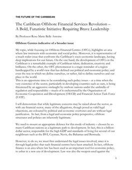 The Caribbean Offshore Financial Services Revolution – a Bold, Futuristic Initiative Requiring Brave Leadership