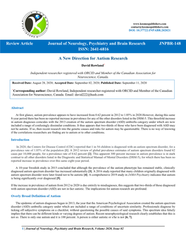 A New Direction for Autism Research Review Article Journal of Neurology