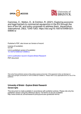 (2021). Exploring Economic and Legal Barriers to Commercial Aquaponics in the EU Through the Lens of the UK, and Policy Proposals to Address Them