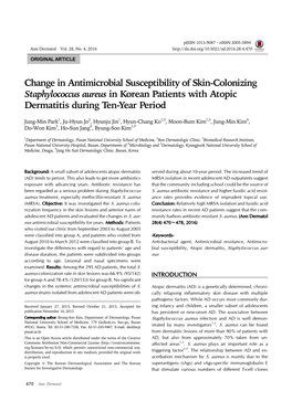 Change in Antimicrobial Susceptibility of Skin-Colonizing Staphylococcus Aureus in Korean Patients with Atopic Dermatitis During Ten-Year Period