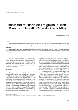 Dos Nous Mil·Liaris De Traiguera (El Baix Maestrat) I La Vall D'alba (La