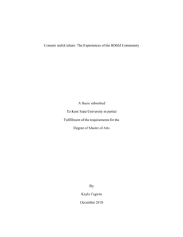 (Sub)Culture: the Experiences of the BDSM Community