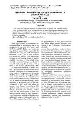 THE IMPACT of FISH PARASITES on HUMAN HEALTH (REVIEW ARTICLE) by OMAR S.A