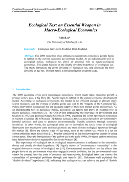 Ecological Tax: an Essential Weapon in Macro-Ecological Economics