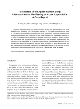 Metastasis to the Appendix from Lung Adenocarcinoma Manifesting As Acute Appendicitis: a Case Report