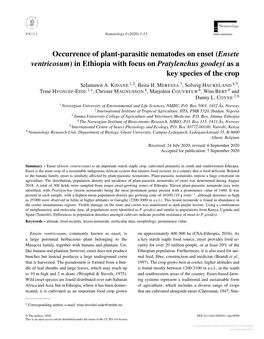 Occurrence of Plant-Parasitic Nematodes on Enset (Ensete Ventricosum) in Ethiopia with Focus on Pratylenchus Goodeyi As a Key Species of the Crop