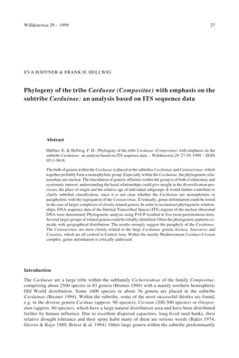 Phylogeny of the Tribe Cardueae (Compositae) with Emphasis on the Subtribe Carduinae: an Analysis Based on ITS Sequence Data