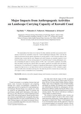 Major Impacts from Anthropogenic Activities on Landscape Carrying Capacity of Kuwaiti Coast