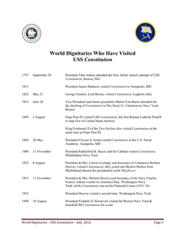 World Dignitaries Who Have Visited USS Constitution