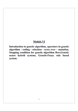 Module VI Introduction to Genetic Algorithm, Operators in Genetic