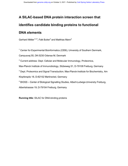 A SILAC-Based DNA Protein Interaction Screen That Identifies Candidate Binding Proteins to Functional