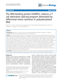 The RNA-Binding Protein Hnrnpll Induces a T Cell Alternative Splicing