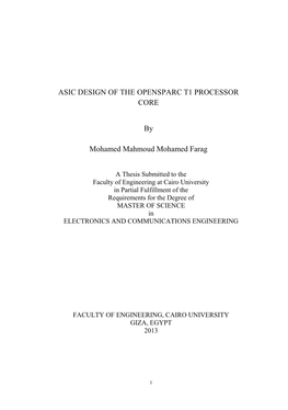 ASIC DESIGN of the OPENSPARC T1 PROCESSOR CORE By