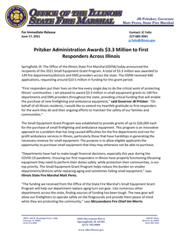 Pritzker Administration Awards $3.3 Million to First Responders Across Illinois