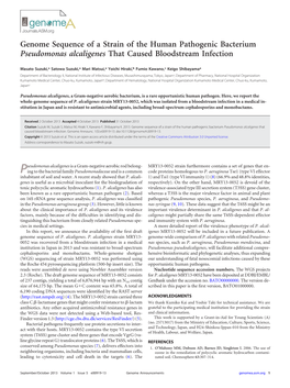 Genome Sequence of a Strain of the Human Pathogenic Bacterium Pseudomonas Alcaligenes That Caused Bloodstream Infection