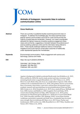 Animals of Instagram: Taxonomic Bias in Science Communication Online’