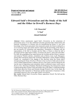 Edward Said's Orientalism and the Study of the Self and the Other In