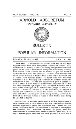 Arnold Arboretum Bulletin Popular Information