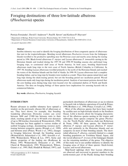 Foraging Destinations of Three Low-Latitude Albatross (Phoebastria) Species