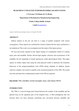 Rear-Impact Inflicted Temporomandibular Joint Injury