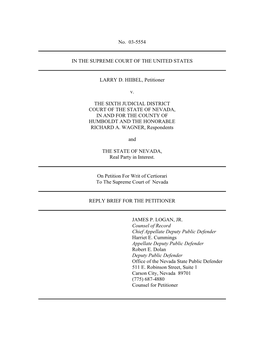 No. 03-5554 in the SUPREME COURT of the UNITED STATES LARRY D. HIIBEL, Petitioner V. the SIXTH JUDICIAL DISTRICT COURT of the S