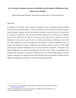 Childlessness in Iran, and to Assess the Level of Voluntary and Involuntary Childlessness