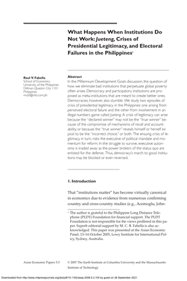 Jueteng, Crises of Presidential Legitimacy, and Electoral Failures in the Philippines*