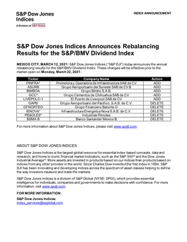 S&P Dow Jones Indices Announces Rebalancing Results