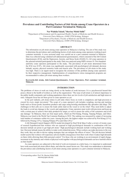 Prevalence and Contributing Factors of Job Strain Among Crane Operators in a Port Container Terminal in Malaysia