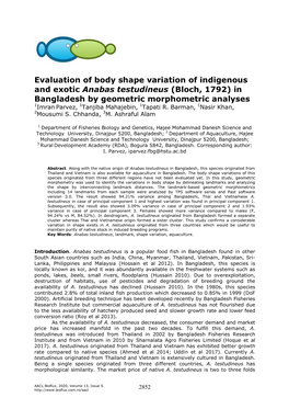 Evaluation of Body Shape Variation of Indigenous and Exotic Anabas