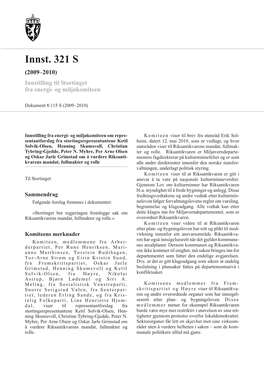 Innst. 321 S (2009–2010) Innstilling Til Stortinget Fra Energi- Og Miljøkomiteen