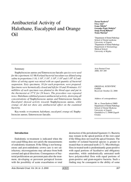 Antibacterial Activity of Halothane, Eucalyptol and Orange