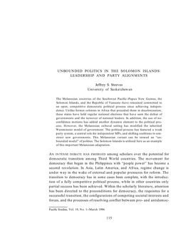 Unbounded Politics in the Solomon Islands: Leadership and Party Alignments