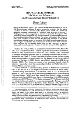 FRANCIS CECIL SUMNER: His Views and Influence on African American Higher Education