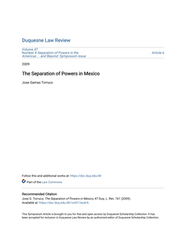 The Separation of Powers in Mexico