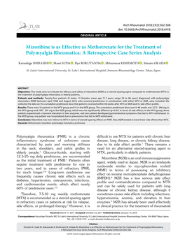 Mizoribine Is As Effective As Methotrexate for the Treatment of Polymyalgia Rheumatica: a Retrospective Case Series Analysis