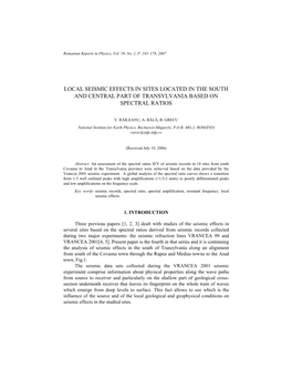 Local Seismic Effects in Sites Located in the South and Central Part of Transylvania Based on Spectral Ratios