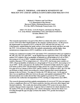 Impact, Thermal, and Shock Sensitivity of Molten Tnt and of Asphalt-Contaminated Molten Tnt