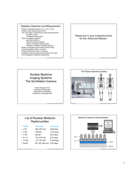 Nuclear Medicine Imaging Systems: the Scintillation Camera