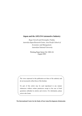 Japan and the ASEAN4 Automotive Industry