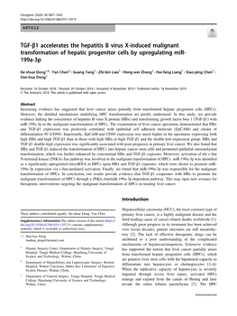 TGF-Β1 Accelerates the Hepatitis B Virus X-Induced Malignant Transformation of Hepatic Progenitor Cells by Upregulating Mir- 199A-3P