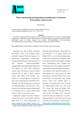 Tube-Constructing Paratanaoidean Tanaidaceans (Crustacea: Peracarida): a Brief Review