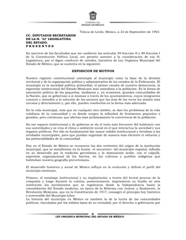 Ley Orgánica Municipal Del Estado De México. Publicado En La Gaceta Del Gobierno El 9 De Noviembre De 1994