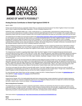 Analog Devices Contributes to Global Fight Against COVID-19