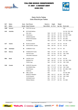 13Th FINA WORLD CHAMPIONSHIPS 17 JULY - 2 AUGUST 2009 ROME (ITA)