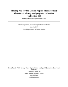 Grand Rapids Press Monday Guest Oral History Collection